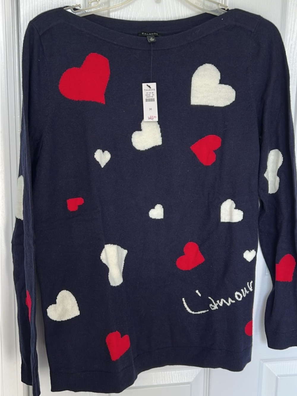 Talbots Navy Crewneck Sweater with Hearts
